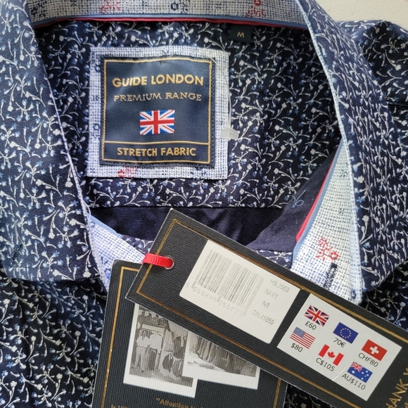 Guide London Premium Range Men's Blue Button Patterned Shirt - Picture 3 of 8